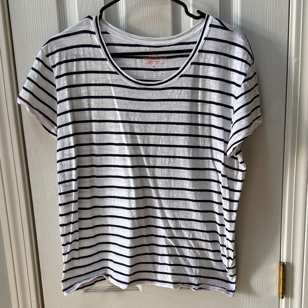 Vineyard Vines Surftee Striped Short Sleeve Scoop Neck Tee - White/Navy Size M